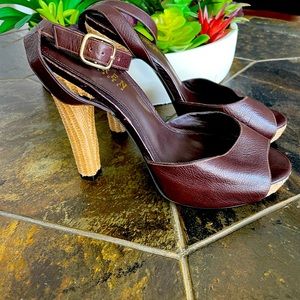 Ralph Lauren Brown Strappy Sandal Wicker Heel